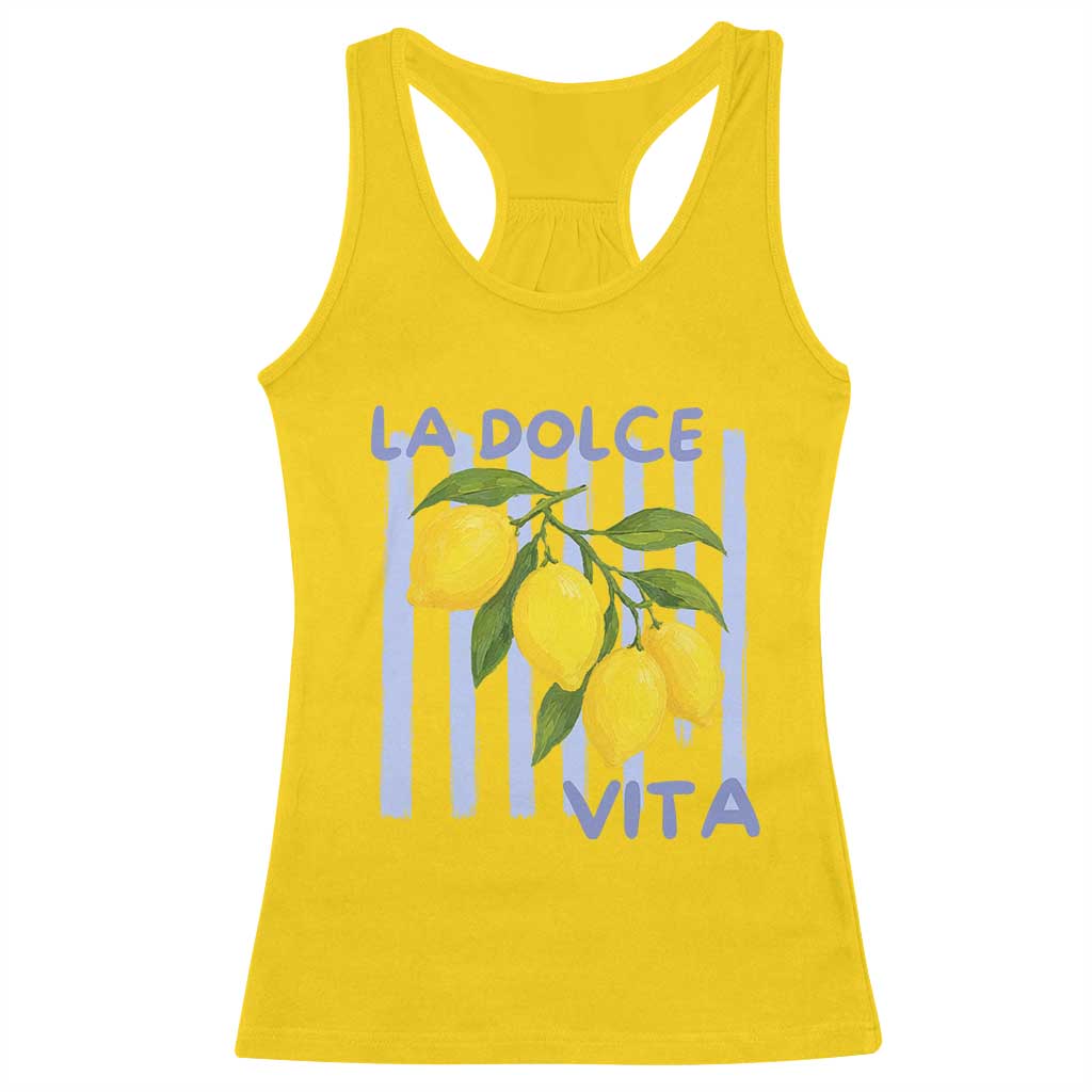 La Dolce Vita Lemon Italian Summer Racerback Tank Top Blue Striped TS11 Daisy Print Your Wear