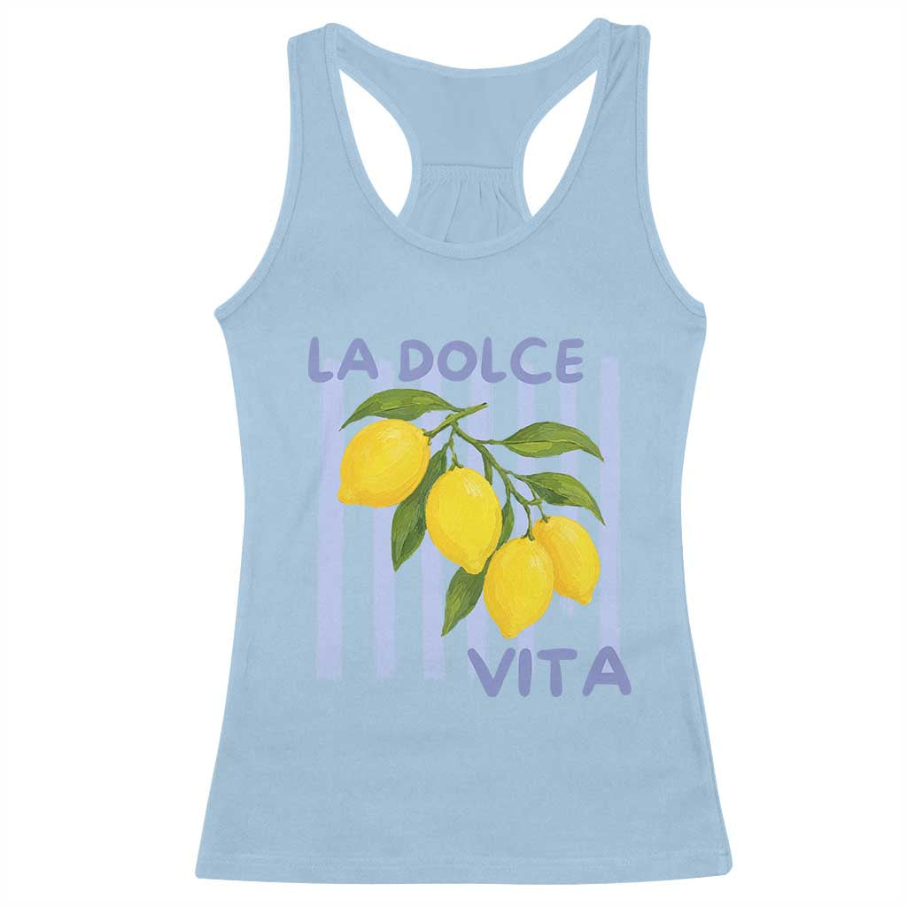 La Dolce Vita Lemon Italian Summer Racerback Tank Top Blue Striped TS11 Light Blue Print Your Wear