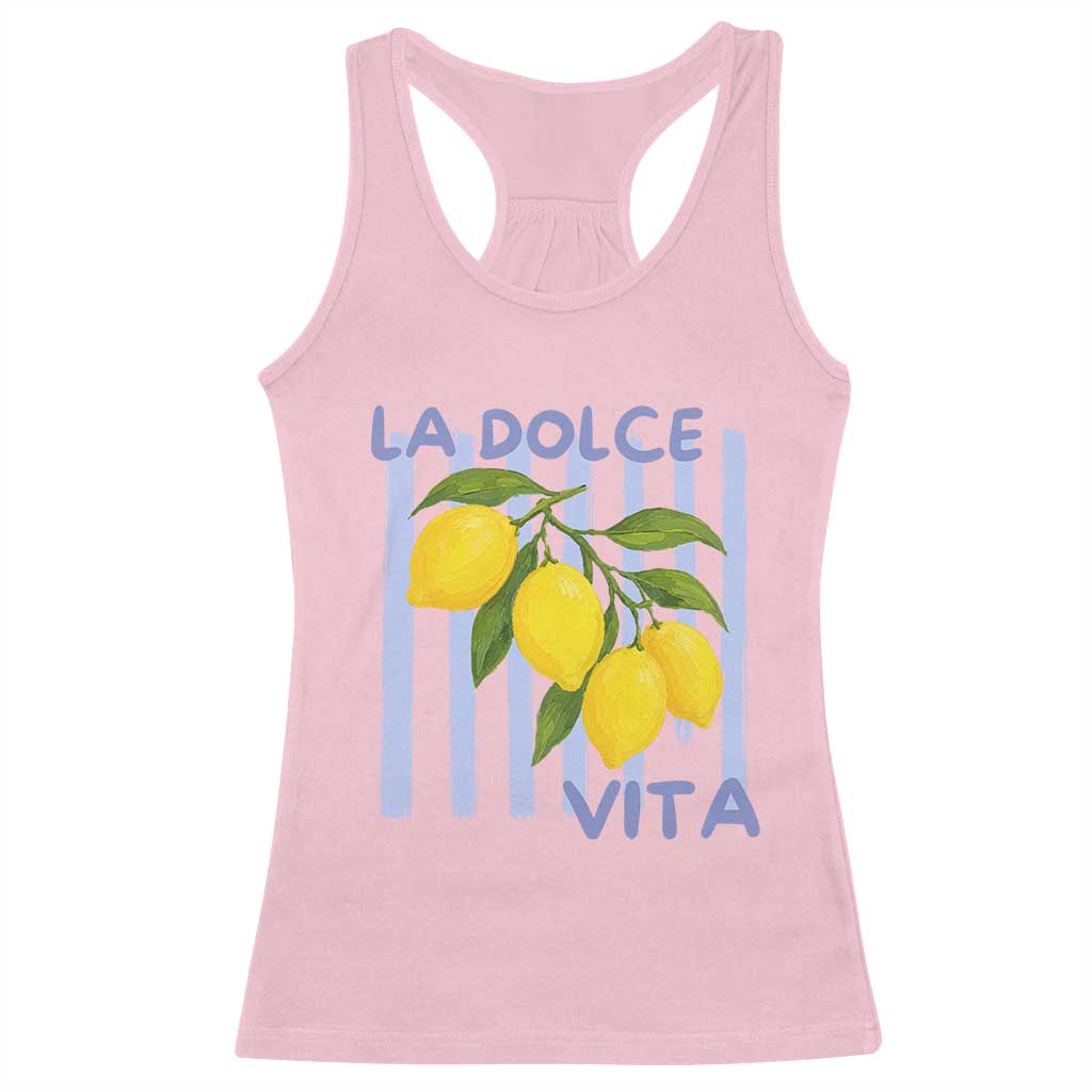 La Dolce Vita Lemon Italian Summer Racerback Tank Top Blue Striped TS11 Light Pink Print Your Wear