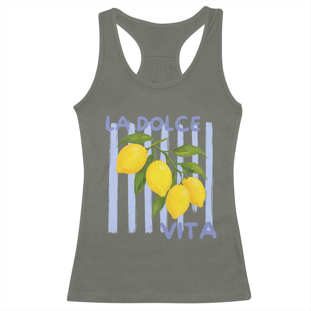 La Dolce Vita Lemon Italian Summer Racerback Tank Top Blue Striped TS11 Military Green Print Your Wear