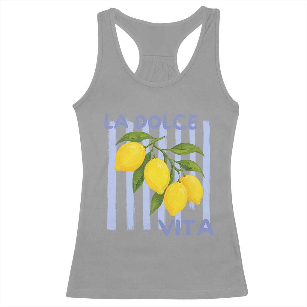 La Dolce Vita Lemon Italian Summer Racerback Tank Top Blue Striped TS11 Sport Gray Print Your Wear