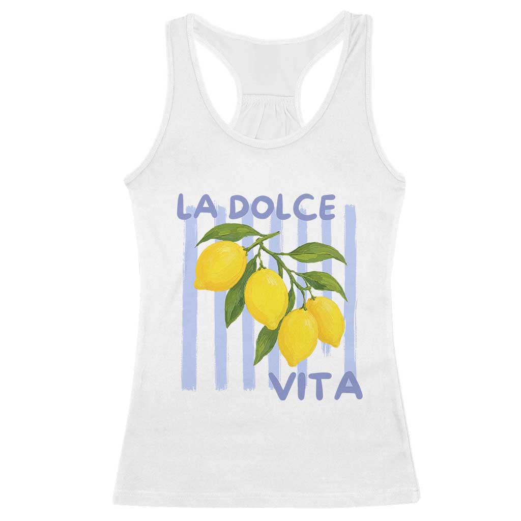 La Dolce Vita Lemon Italian Summer Racerback Tank Top Blue Striped TS11 White Print Your Wear