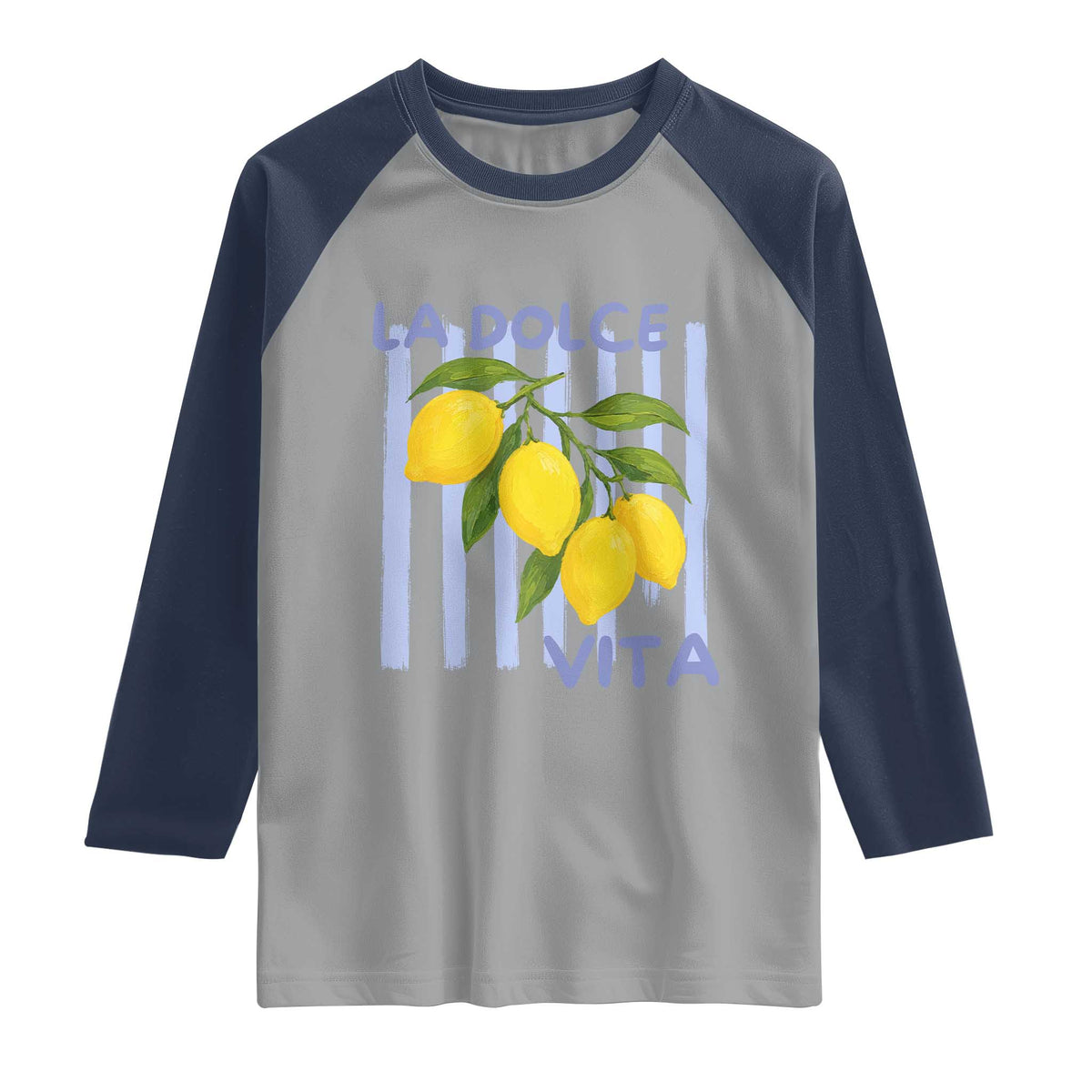La Dolce Vita Lemon Italian Summer Raglan Shirt Blue Striped TS11 Sport Gray Navy Print Your Wear