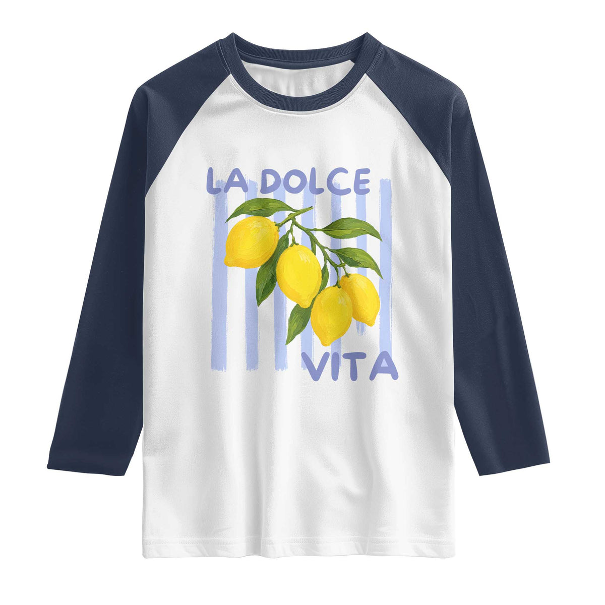 La Dolce Vita Lemon Italian Summer Raglan Shirt Blue Striped TS11 White Navy Print Your Wear