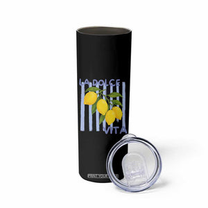 La Dolce Vita Lemon Italian Summer Skinny Tumbler Blue Striped TS11 Print Your Wear