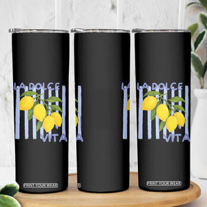 La Dolce Vita Lemon Italian Summer Skinny Tumbler Blue Striped TS11 Print Your Wear
