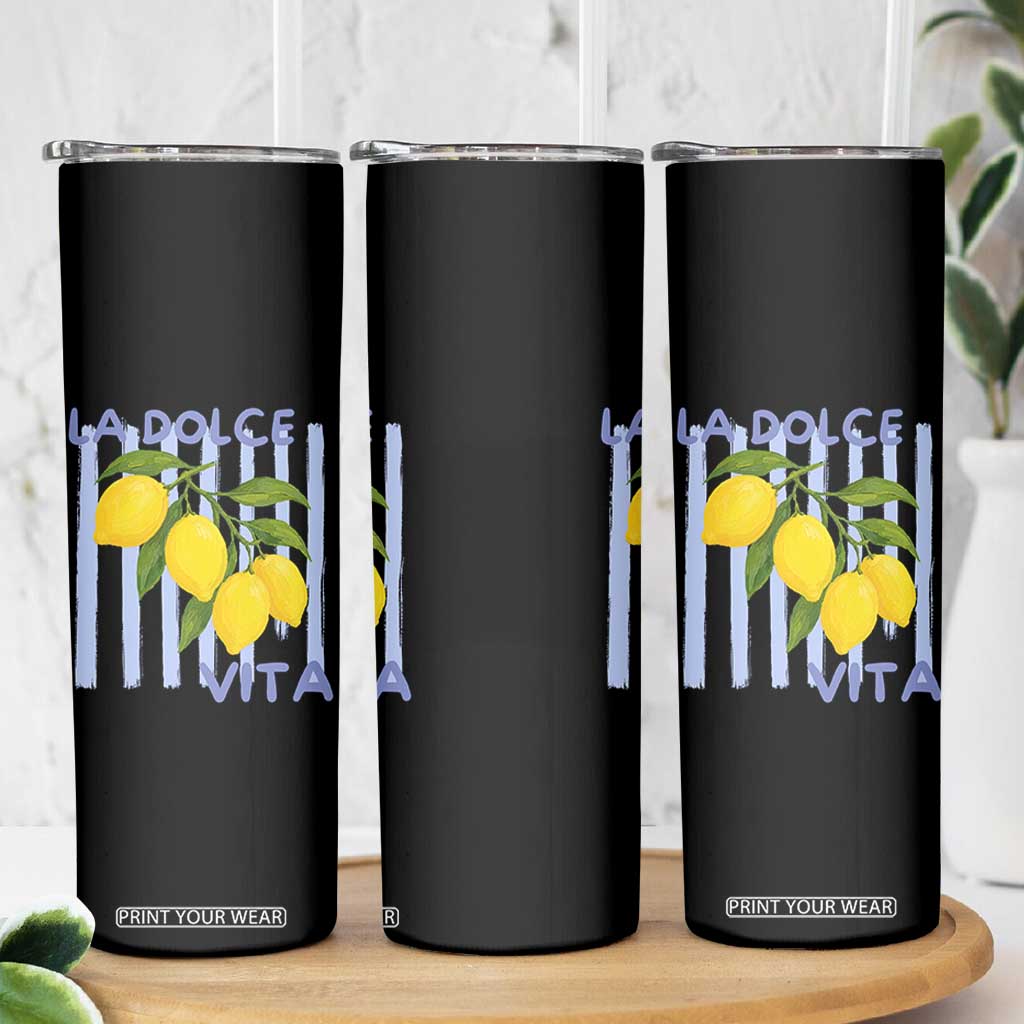 La Dolce Vita Lemon Italian Summer Skinny Tumbler Blue Striped TS11 Print Your Wear