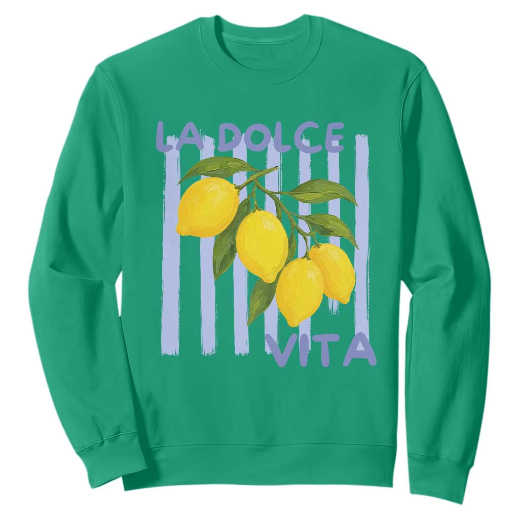 La Dolce Vita Lemon Italian Summer Sweatshirt Blue Striped TS11 Irish Green Print Your Wear