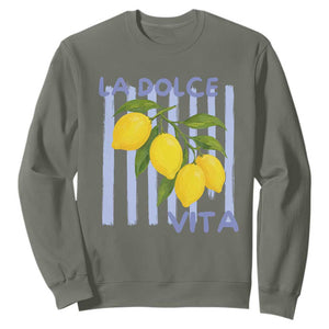 La Dolce Vita Lemon Italian Summer Sweatshirt Blue Striped TS11 Military Green Print Your Wear
