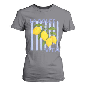 La Dolce Vita Lemon Italian Summer T Shirt For Women Blue Striped TS11 Charcoal Print Your Wear