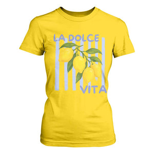 La Dolce Vita Lemon Italian Summer T Shirt For Women Blue Striped TS11 Daisy Print Your Wear