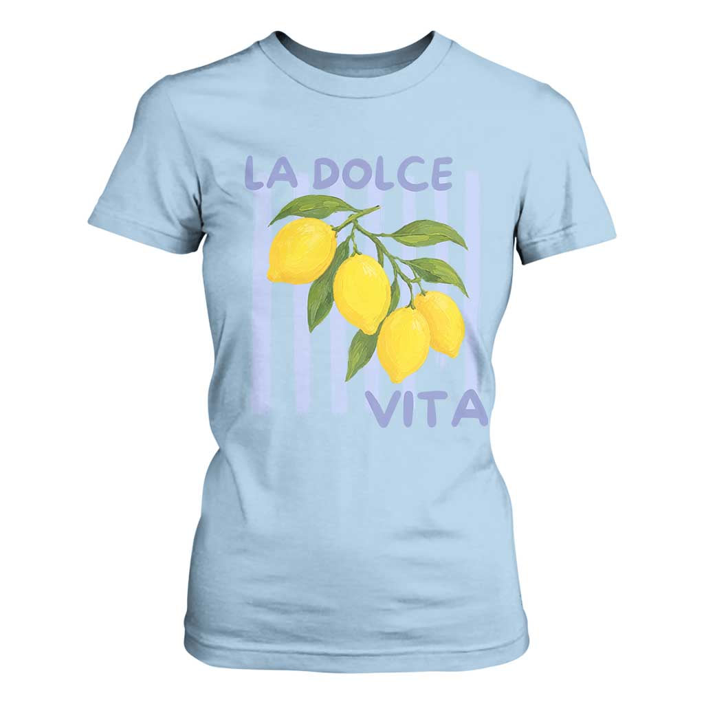 La Dolce Vita Lemon Italian Summer T Shirt For Women Blue Striped TS11 Light Blue Print Your Wear