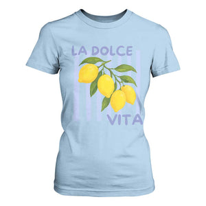 La Dolce Vita Lemon Italian Summer T Shirt For Women Blue Striped TS11 Light Blue Print Your Wear