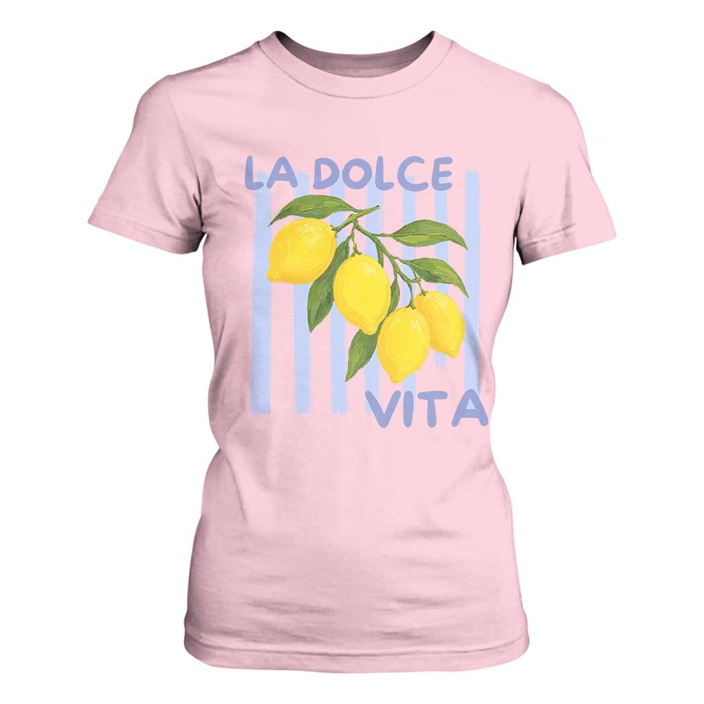 La Dolce Vita Lemon Italian Summer T Shirt For Women Blue Striped TS11 Light Pink Print Your Wear