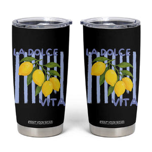 La Dolce Vita Lemon Italian Summer Tumbler Cup Blue Striped TS11 White Print Your Wear