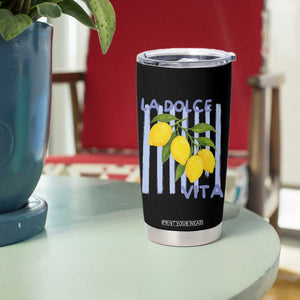 La Dolce Vita Lemon Italian Summer Tumbler Cup Blue Striped TS11 Print Your Wear