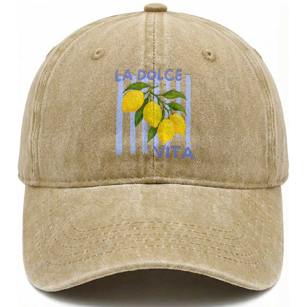 La Dolce Vita Lemon Italian Summer Washed Cotton Baseball Cap Blue Striped TS11 Print Your Wear