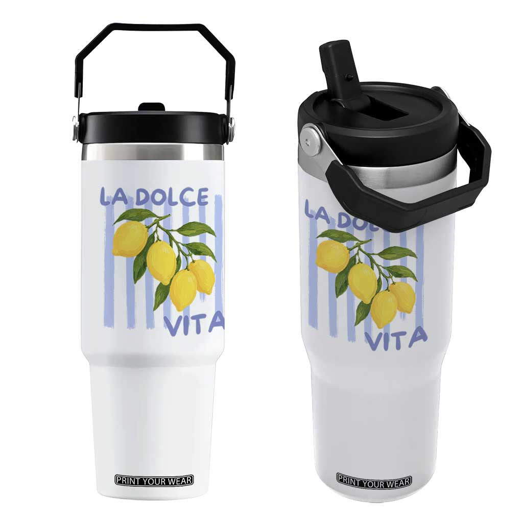 La Dolce Vita Lemon Italian Summer Flip Straw Tumbler Blue Striped TS11 One Size: 30 oz White Print Your Wear