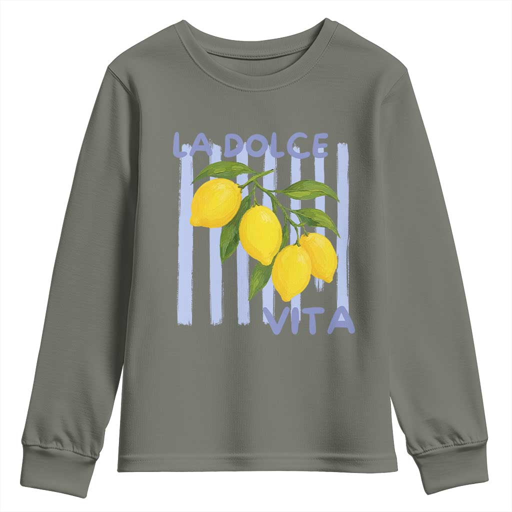 La Dolce Vita Lemon Italian Summer Youth Sweatshirt Blue Striped TS11 Military Green Print Your Wear