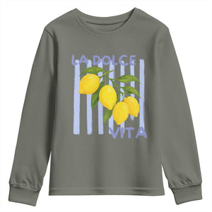 La Dolce Vita Lemon Italian Summer Youth Sweatshirt Blue Striped TS11 Military Green Print Your Wear