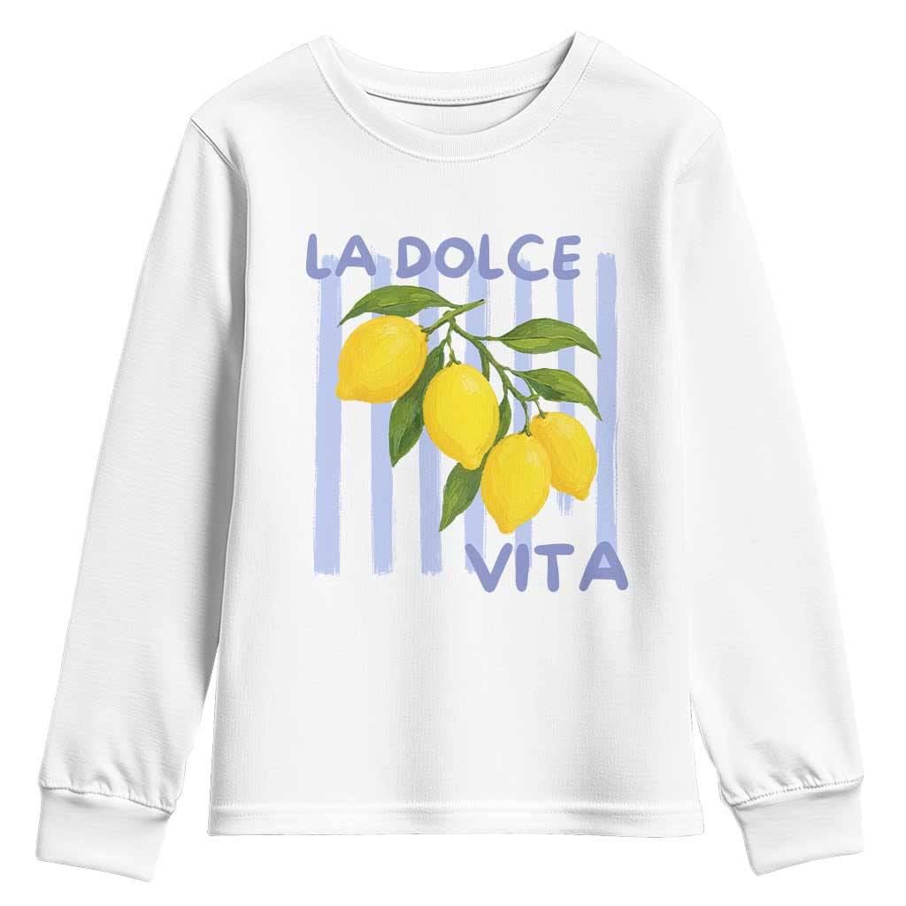 La Dolce Vita Lemon Italian Summer Youth Sweatshirt Blue Striped TS11 White Print Your Wear