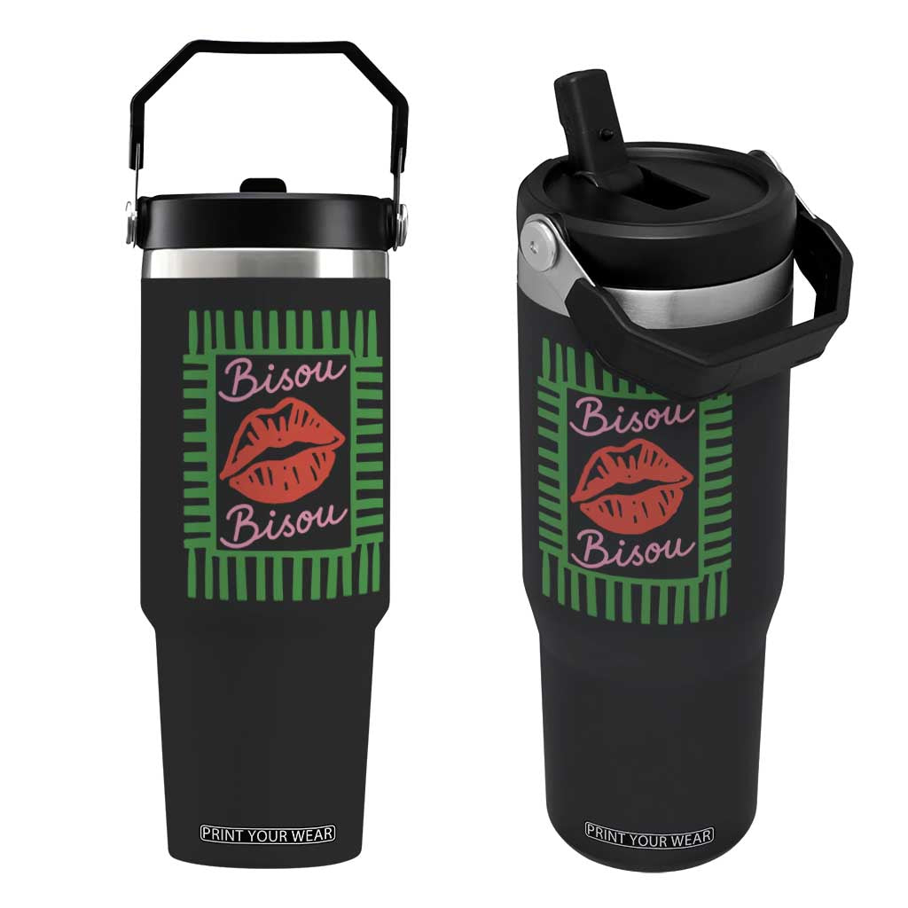 French Bisous Paris Vacation Retro Summer Vibes Flip Straw Tumbler TS11 One Size: 30 oz Black Print Your Wear