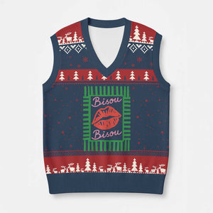 French Bisous Paris Vacation Retro Summer Vibes V-Neck Knit Sweater Vest TS11 Navy Red Print Your Wear