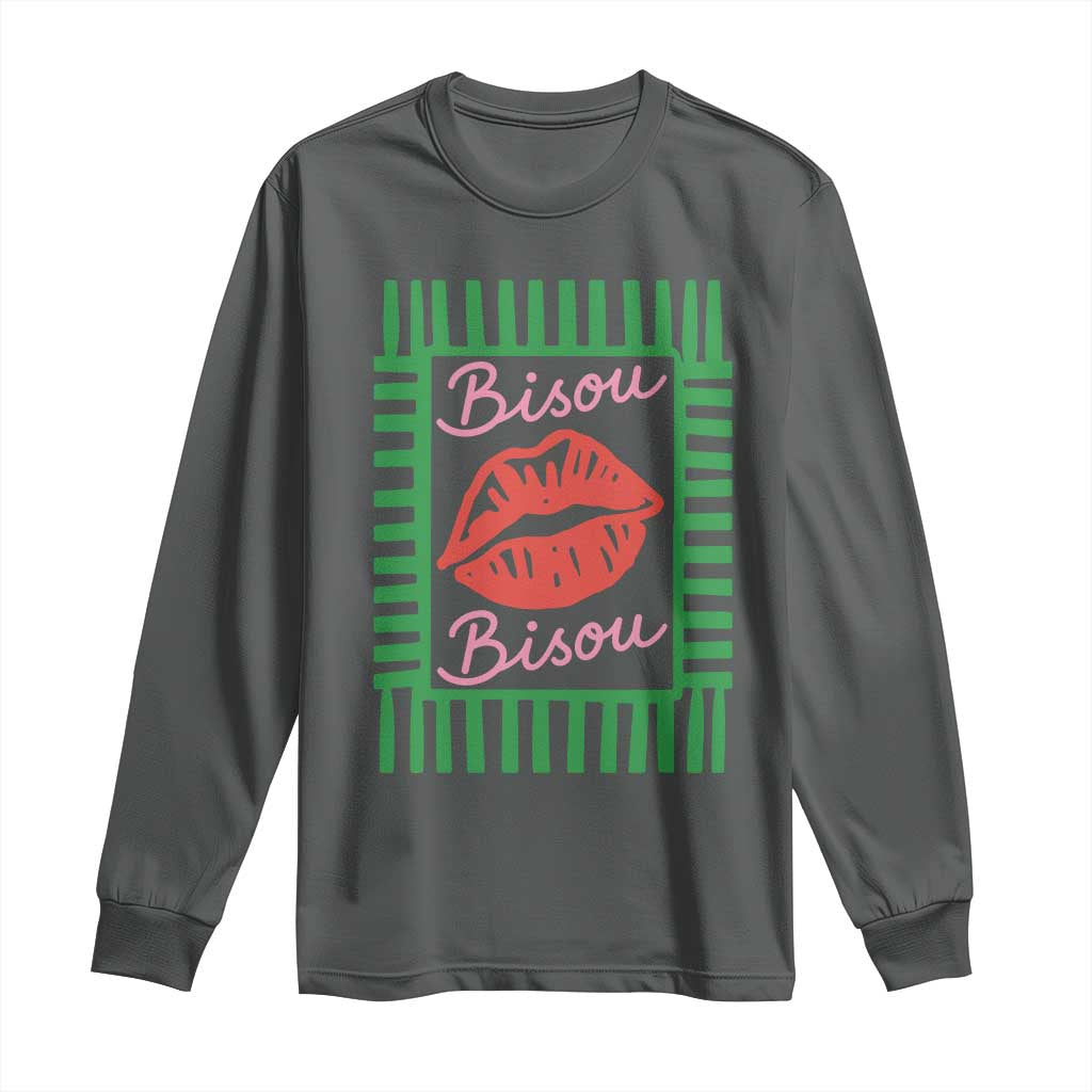 French Bisous Paris Vacation Retro Summer Vibes Long Sleeve Shirt TS11 Dark Heather Print Your Wear