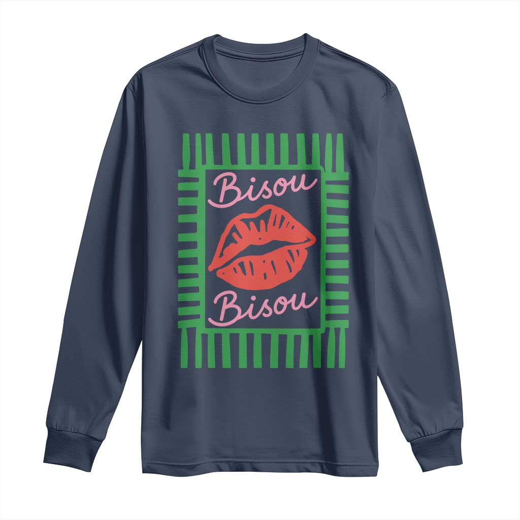 French Bisous Paris Vacation Retro Summer Vibes Long Sleeve Shirt TS11 Navy Print Your Wear
