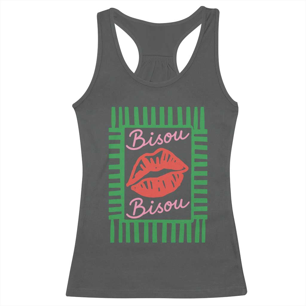 French Bisous Paris Vacation Retro Summer Vibes Racerback Tank Top TS11 Dark Heather Print Your Wear