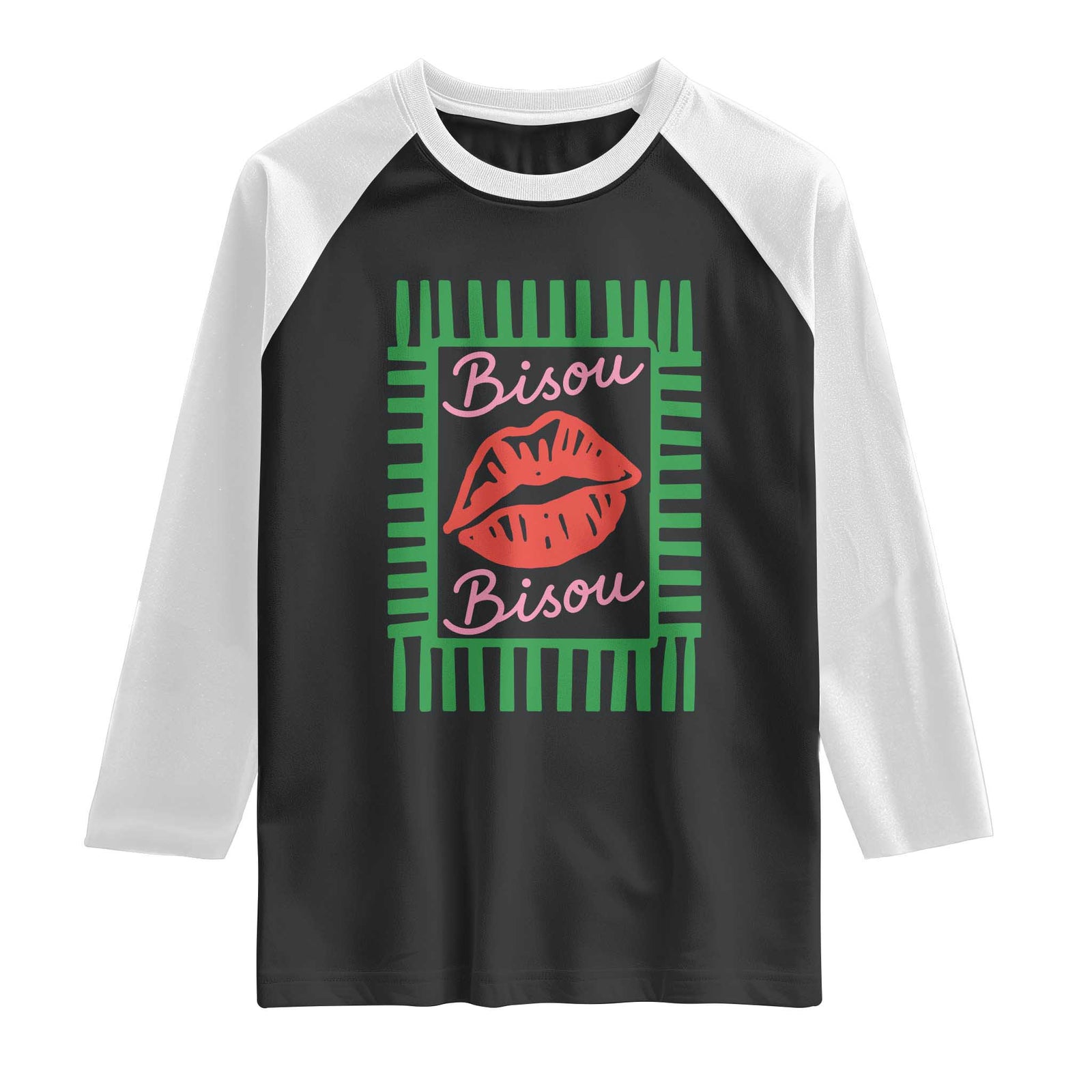 French Bisous Paris Vacation Retro Summer Vibes Raglan Shirt TS11 Black White Print Your Wear
