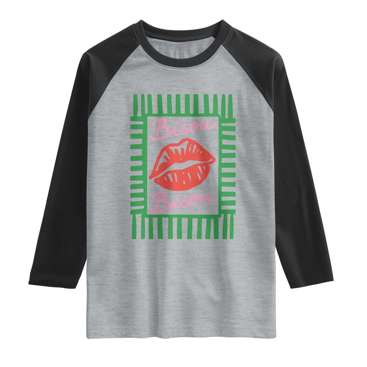 French Bisous Paris Vacation Retro Summer Vibes Raglan Shirt TS11 Heather Gray Black Print Your Wear