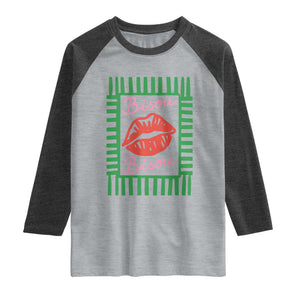 French Bisous Paris Vacation Retro Summer Vibes Raglan Shirt TS11 Heather Gray Heather Charcoal Print Your Wear