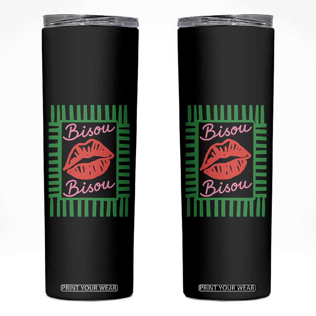 French Bisous Paris Vacation Retro Summer Vibes Skinny Tumbler TS11 Black Print Your Wear