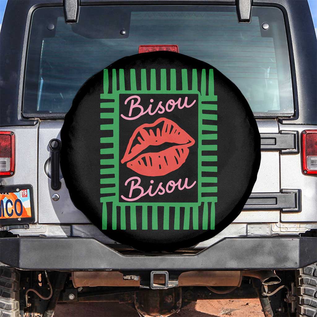 French Bisous Paris Vacation Retro Summer Vibes Spare Tire Cover TS11 No hole Black Print Your Wear