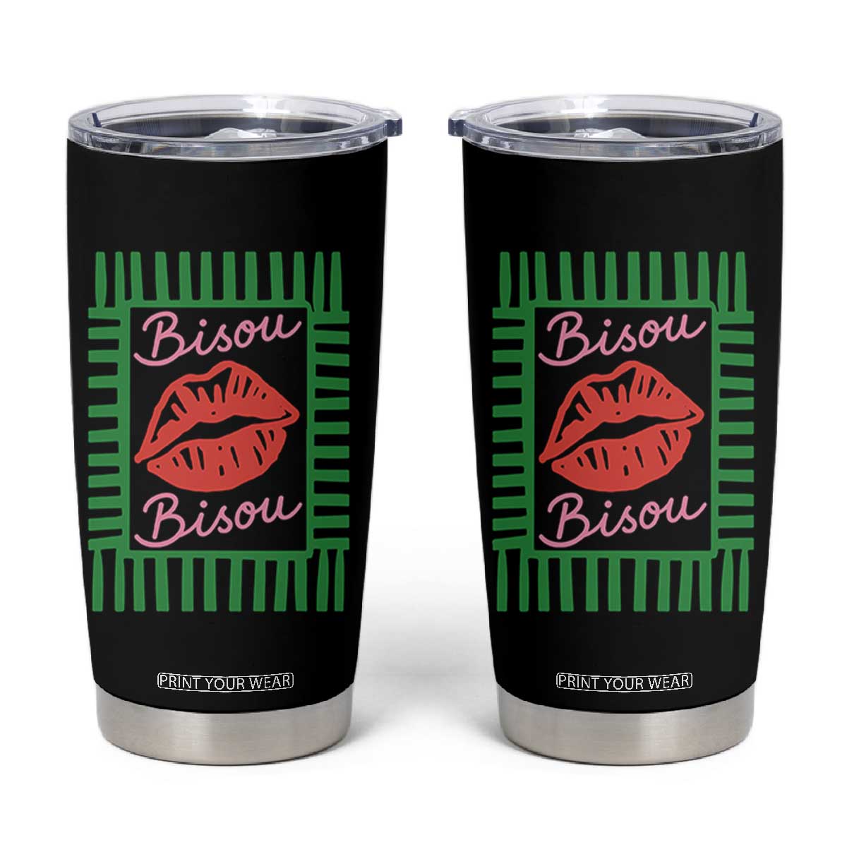 French Bisous Paris Vacation Retro Summer Vibes Tumbler Cup TS11 Black Print Your Wear