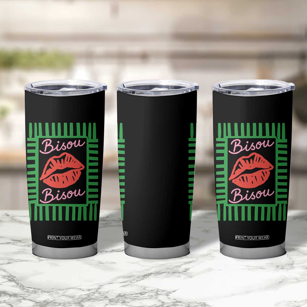 French Bisous Paris Vacation Retro Summer Vibes Tumbler Cup TS11 Print Your Wear