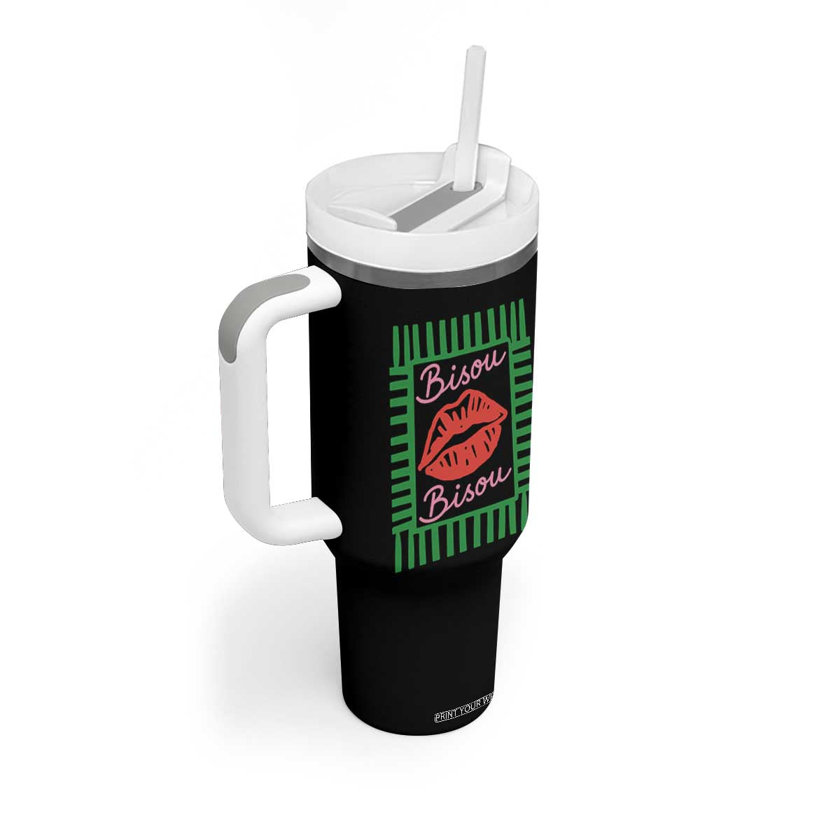French Bisous Paris Vacation Retro Summer Vibes Tumbler With Handle TS11 Print Your Wear