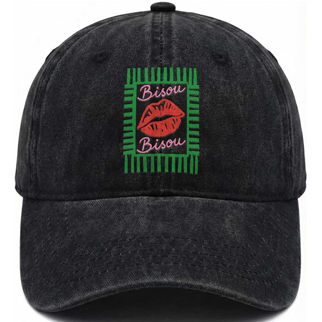 French Bisous Paris Vacation Retro Summer Vibes Washed Cotton Baseball Cap TS11 Print Your Wear