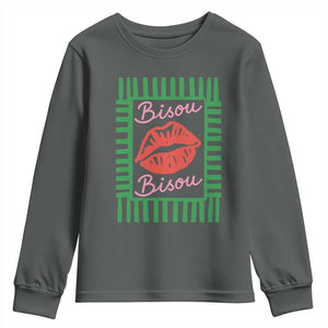 French Bisous Paris Vacation Retro Summer Vibes Youth Sweatshirt TS11 Dark Heather Print Your Wear