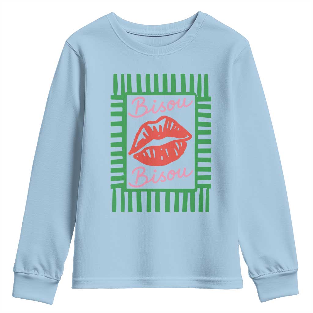 French Bisous Paris Vacation Retro Summer Vibes Youth Sweatshirt TS11 Light Blue Print Your Wear