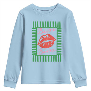 French Bisous Paris Vacation Retro Summer Vibes Youth Sweatshirt TS11 Light Blue Print Your Wear