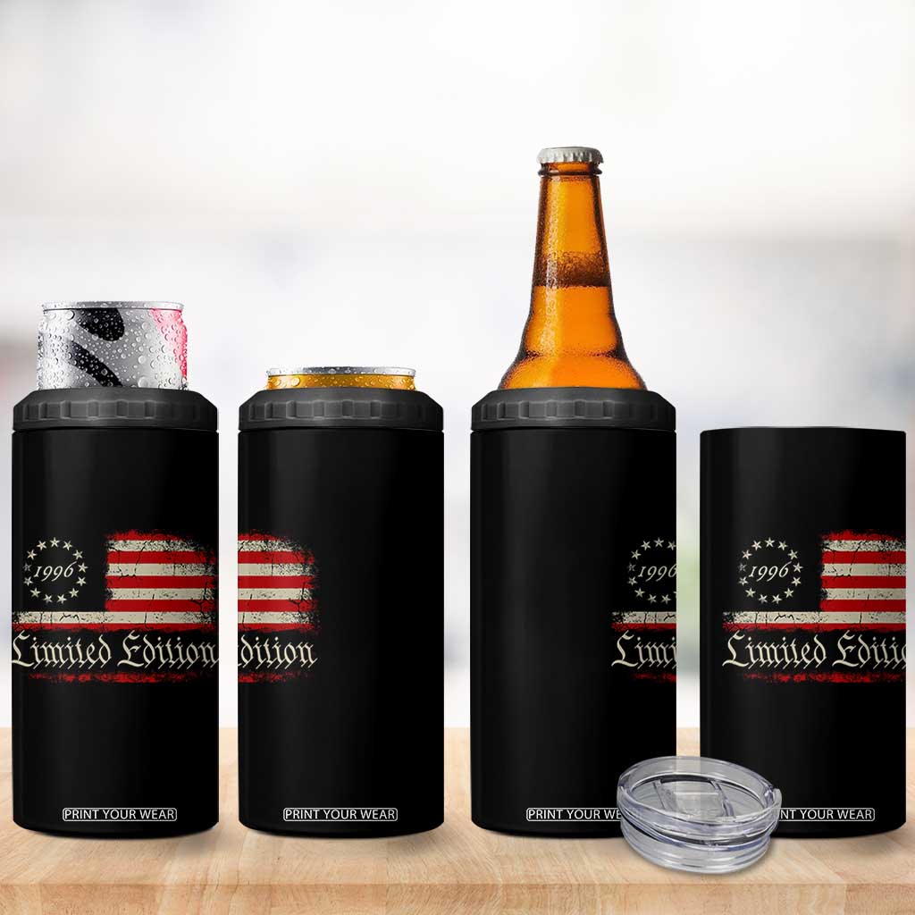 30th Birthday 1996 Limited Edition 4 in 1 Can Cooler Tumbler Gifts for 30 Years Old Vintage American Flag