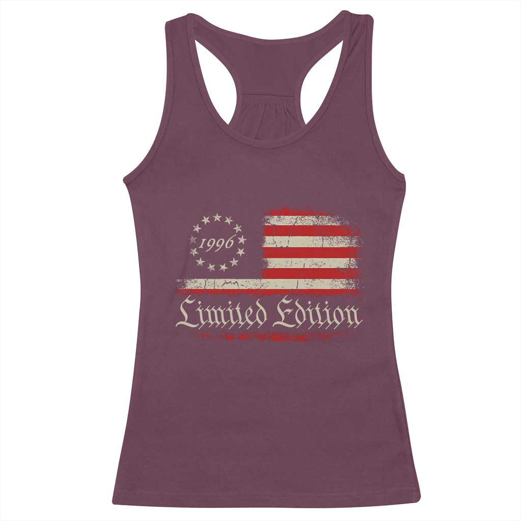 30th Birthday 1996 Limited Edition Racerback Tank Top Gifts for 30 Years Old Vintage American Flag TS11 Maroon Print Your Wear