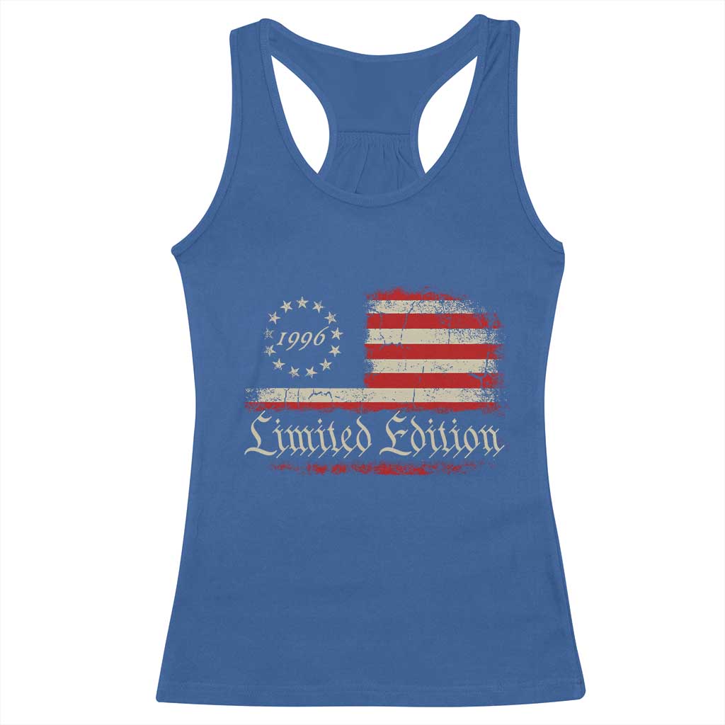 30th Birthday 1996 Limited Edition Racerback Tank Top Gifts for 30 Years Old Vintage American Flag TS11 Royal Blue Print Your Wear