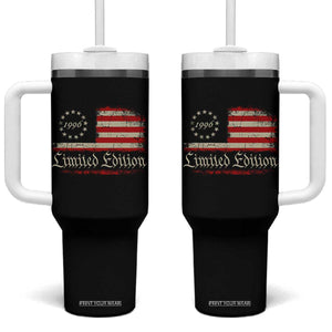 30th Birthday 1996 Limited Edition Tumbler With Handle Gifts for 30 Years Old Vintage American Flag