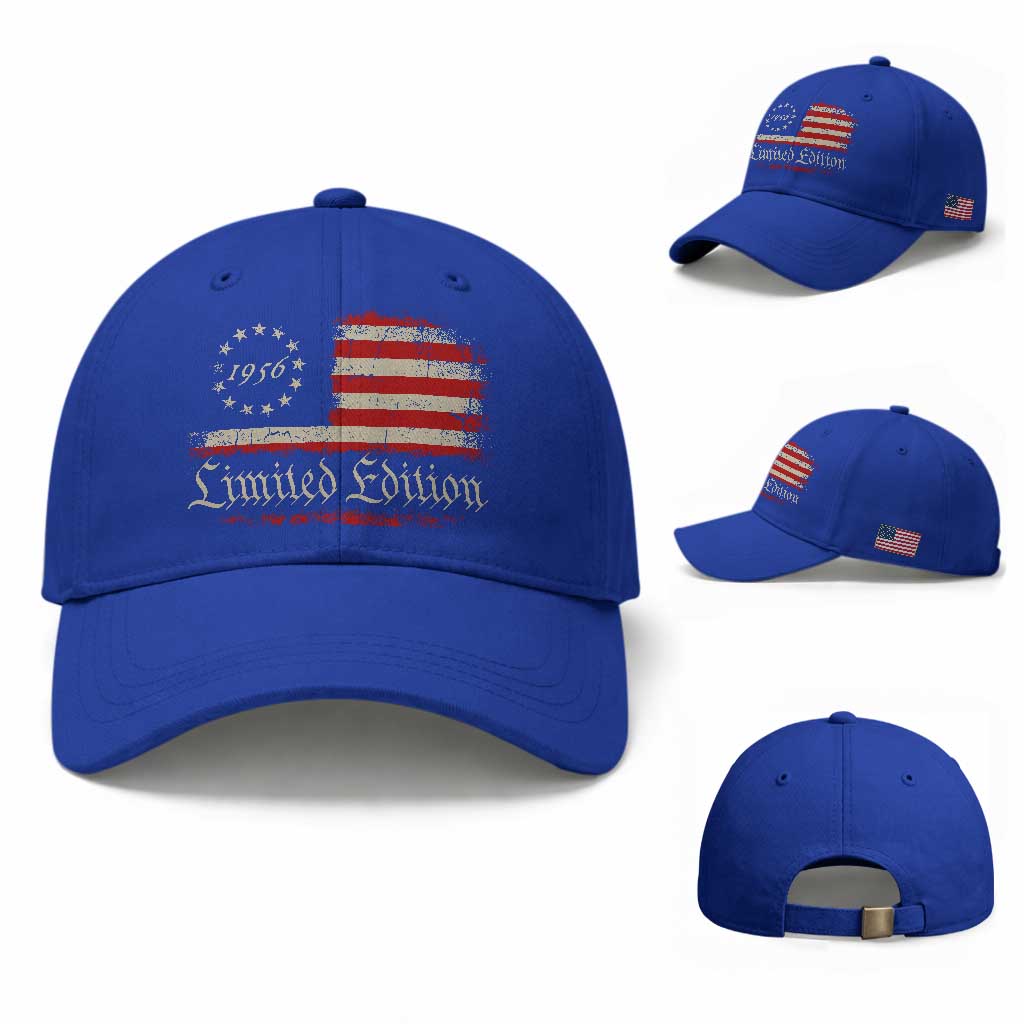 70th Birthday 1956 Limited Edition Baseball Cap Gifts for 70 Years Old Vintage American Flag TS11 Baseball Cap Universal Fit Royal Blue Print Your Wear