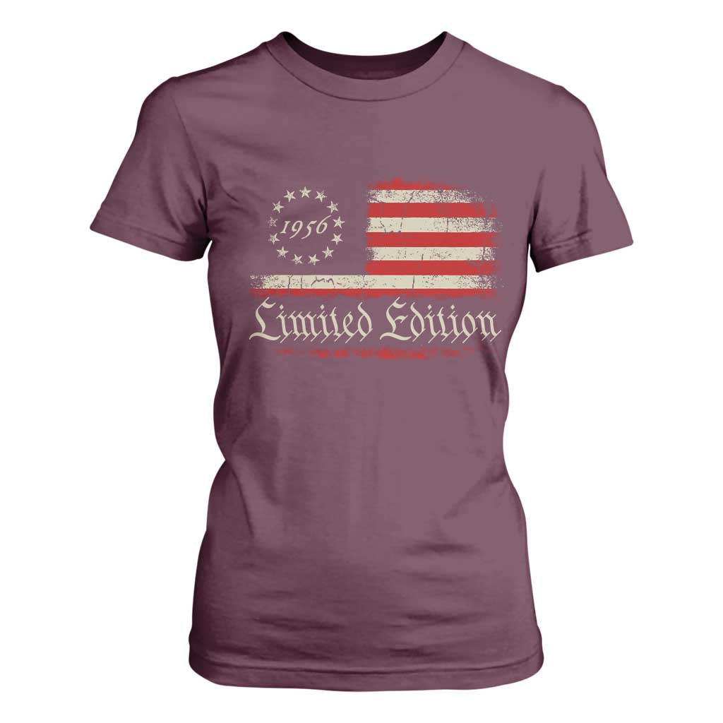 70th Birthday 1956 Limited Edition T Shirt For Women Gifts for 70 Years Old Vintage American Flag