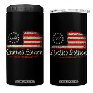 60th Birthday 1966 Limited Edition 4 in 1 Can Cooler Tumbler Gifts for 60 Years Old Vintage American Flag