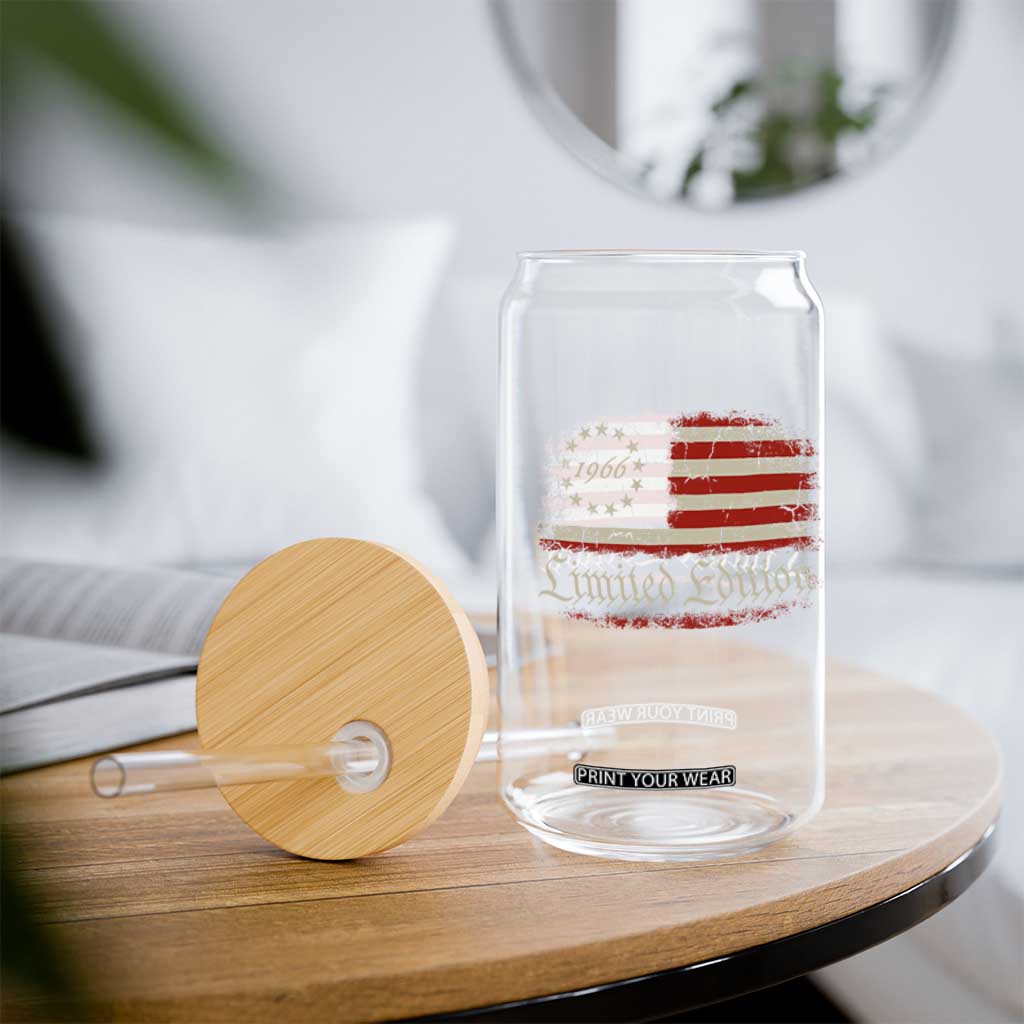 60th Birthday 1966 Limited Edition Glass Can Gifts for 60 Years Old Vintage American Flag